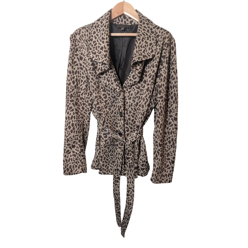 Fenn Wright Manson Leopard Print Blazer XL Brown Tan Animal Knit Belted Jacket